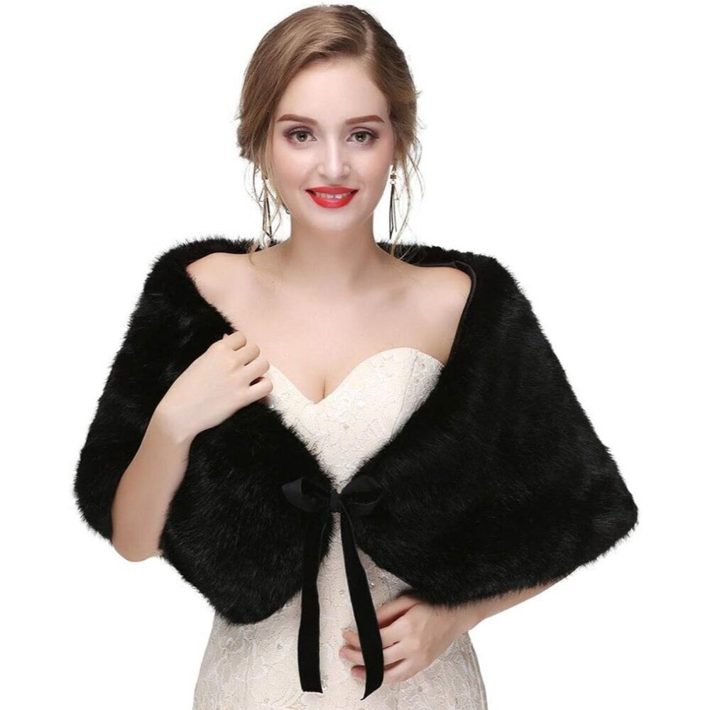 Women's Faux Fur Stole Wrap Bridal Shawls Evening Wedding Cape